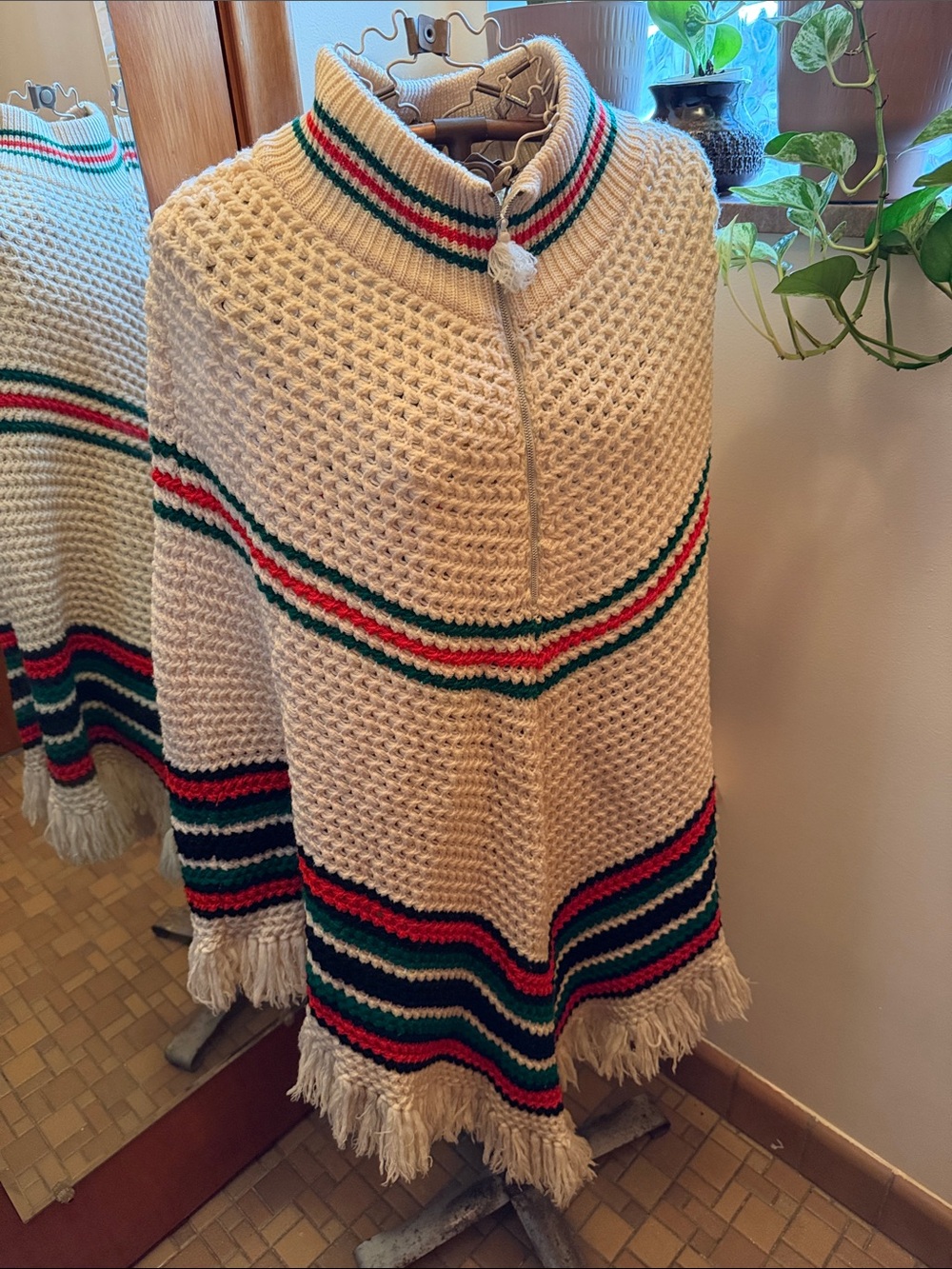 Lanamoden Salzburg Vintage 70s 100% Virgin Wool Longer Line Poncho with Fringe